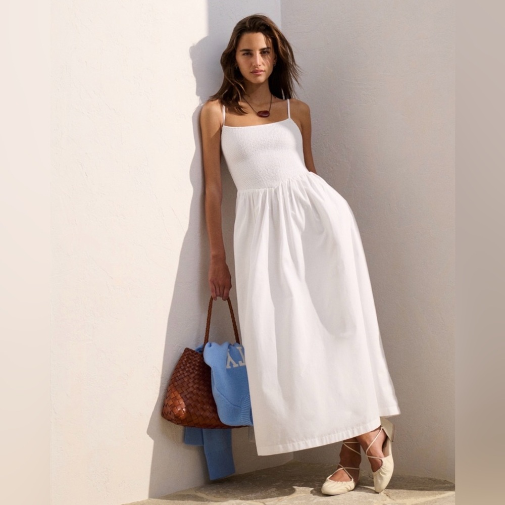 Abercrombie & Fitch Dipped Waist Smocked Midi Dress